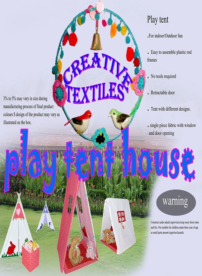 CREATIVE TEXTILES خيمة لعب قطنية للأطفال مع وسادتين قطيفة للأطفال من عمر سنتين فما فوق، متعددة الألوان - Image 5